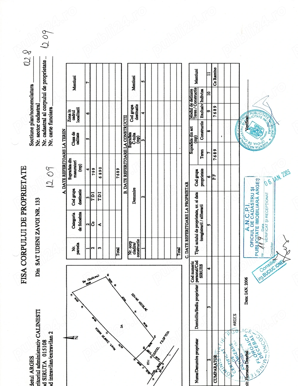 Proprietar vand teren intravilan cu suprafata de7689mp,Sat.Udeni Zavoi