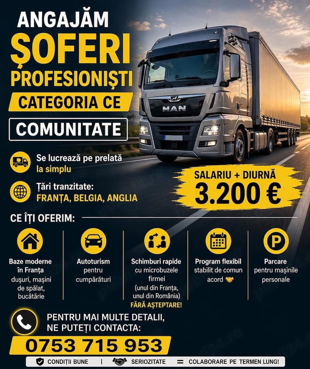 Angajăm șoferi comunitate cu experiența categoria CE