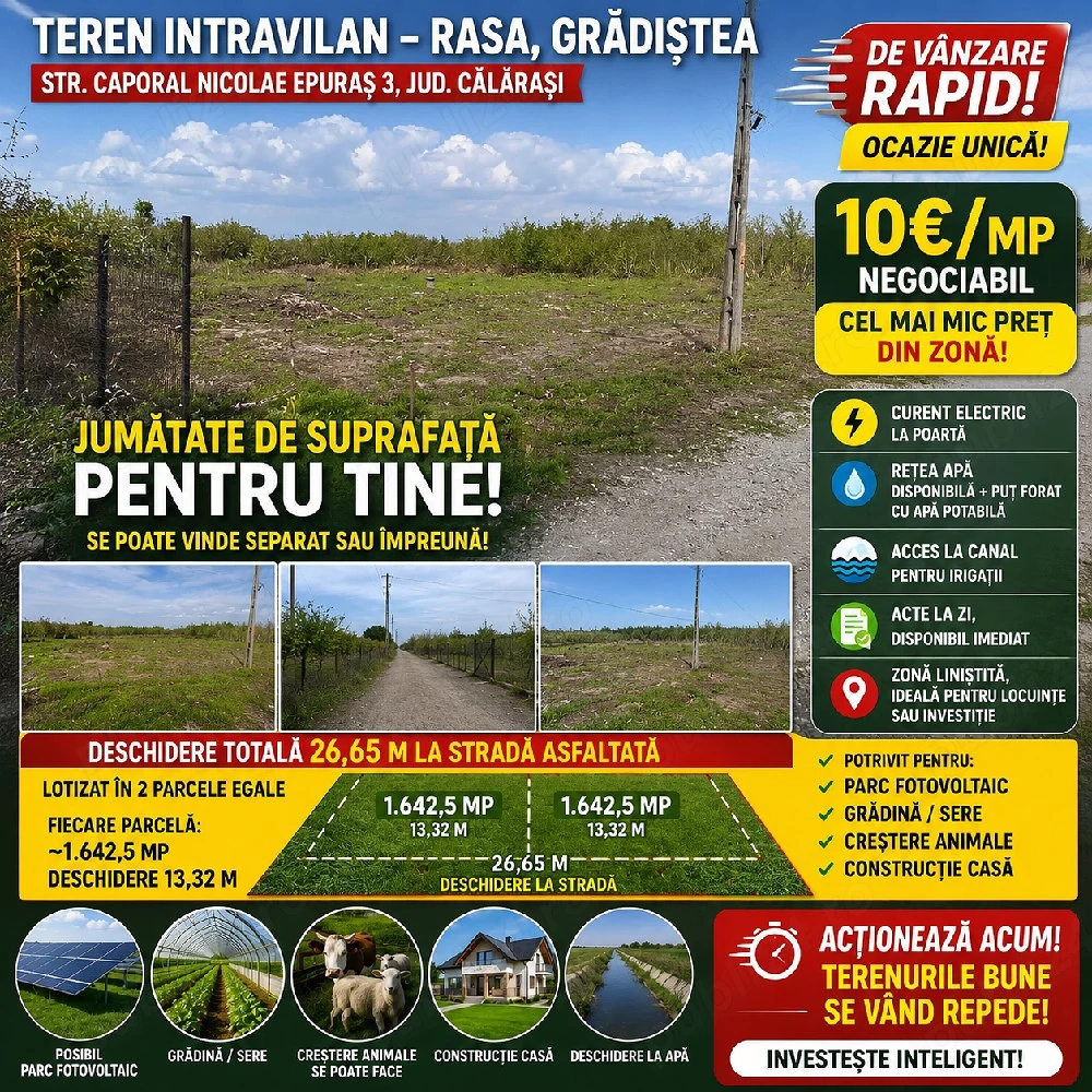     Vand teren intravilan com Gradistea sat rasa accept variante cu autoturisme 