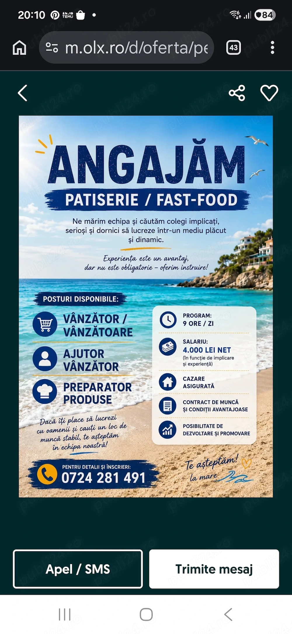 Angajam personal pentru sezonul estival in statiunile Mamaia si Costinești 