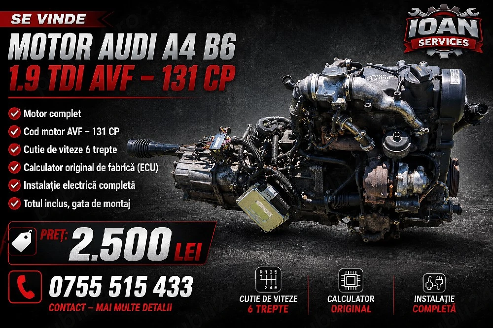  Se vinde motor Audi A4 B6 1.9 TDI AVF – 131 CP