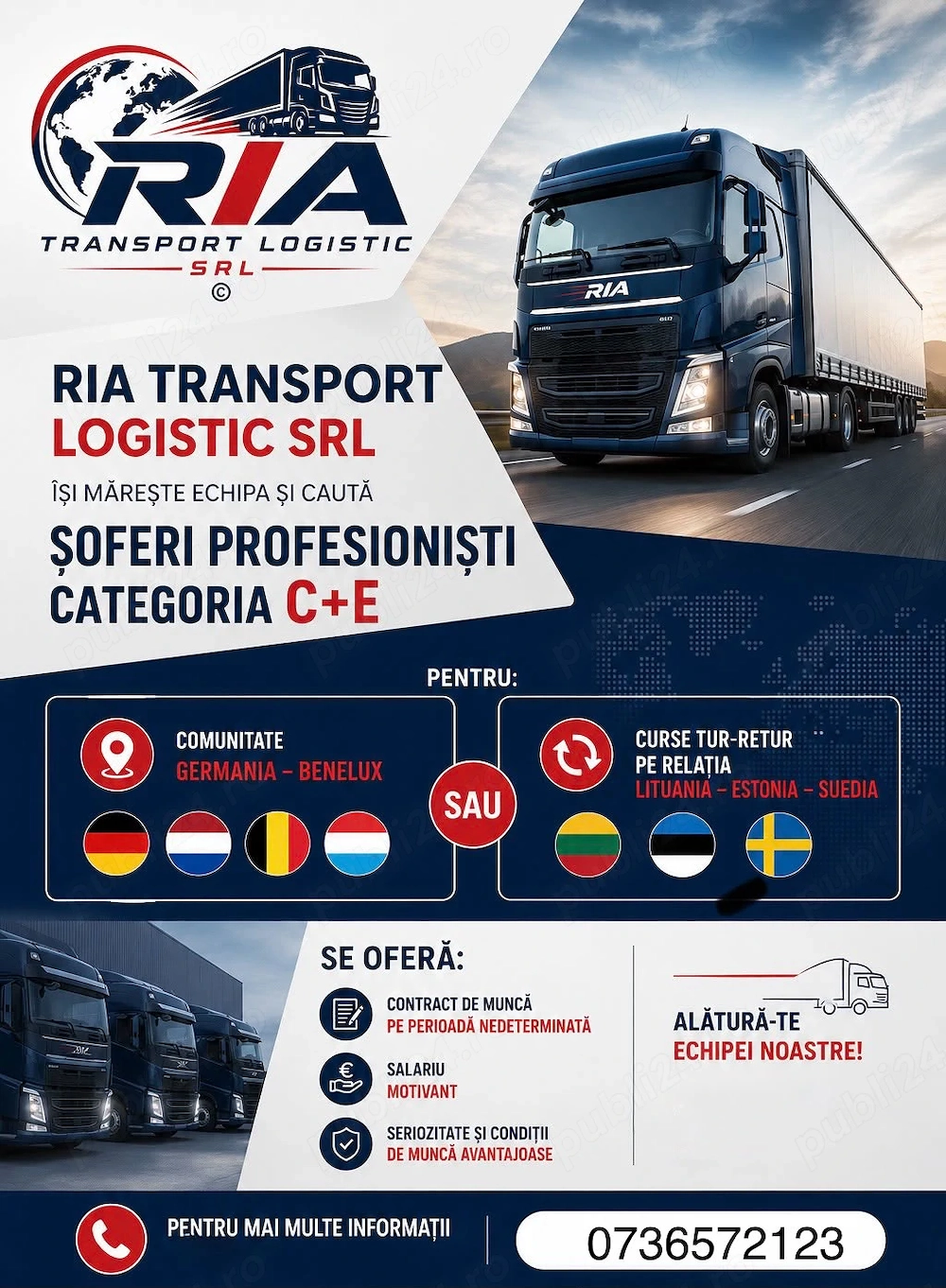 Angajez sofer camion C+E tur retur