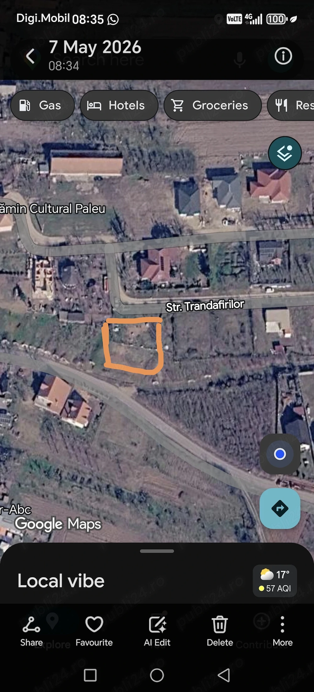 Teren Paleu 693 M2 dublu front stradal . Central langa Caminul Cultural