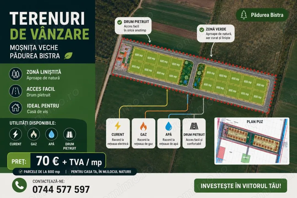 Terenuri cu utilitati - de la 600 mp - langa natura