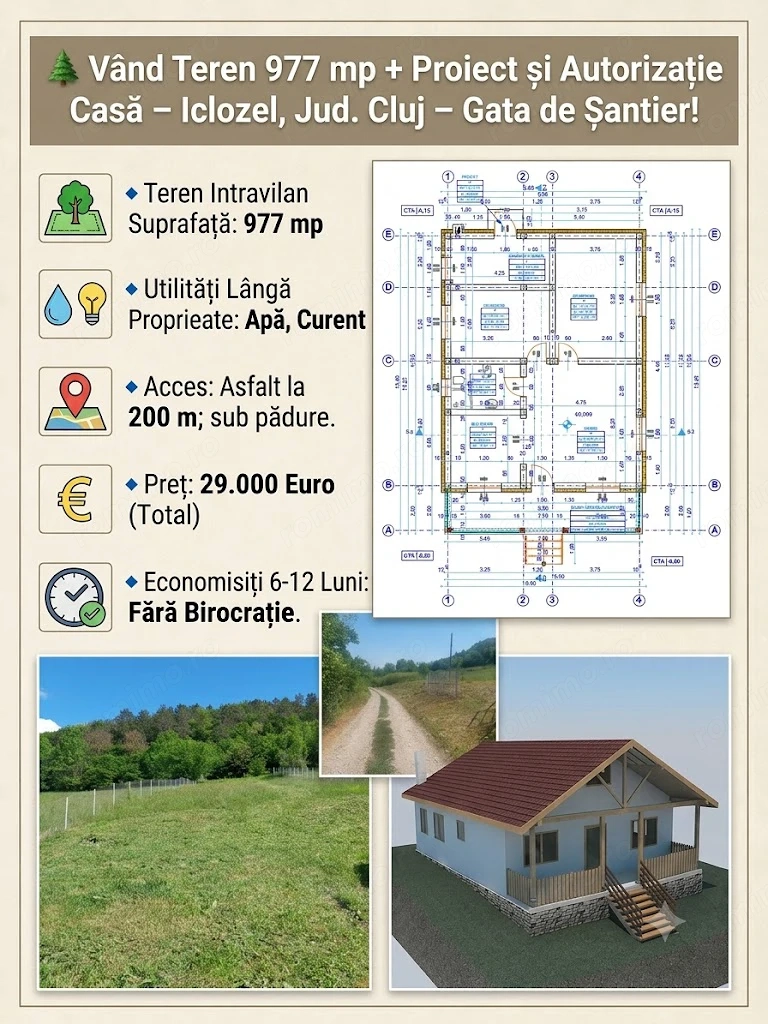 Vând teren Iclozel, cu proiect și autorizație de construcție