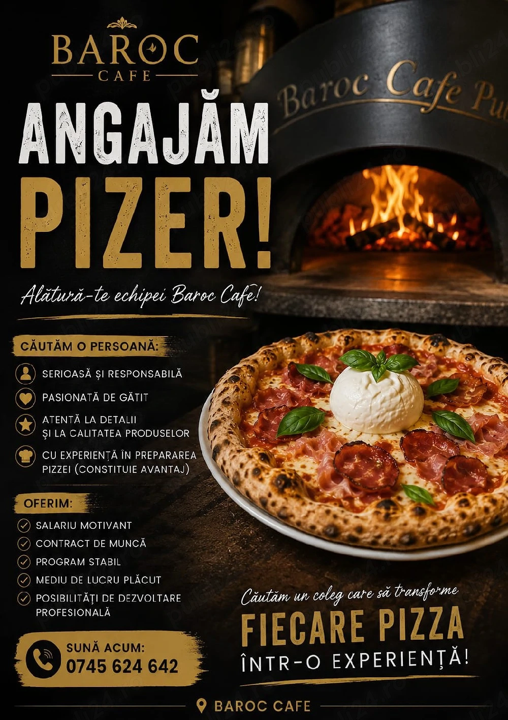 Angajăm pizzer cu experiență sau dornic să învețe.