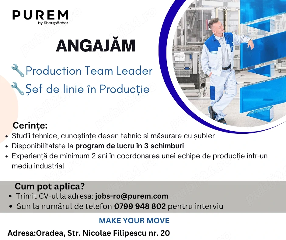 Purem by Eberspacher Oradea angajeaza Sef de linie în Productie - Production Team Leader 