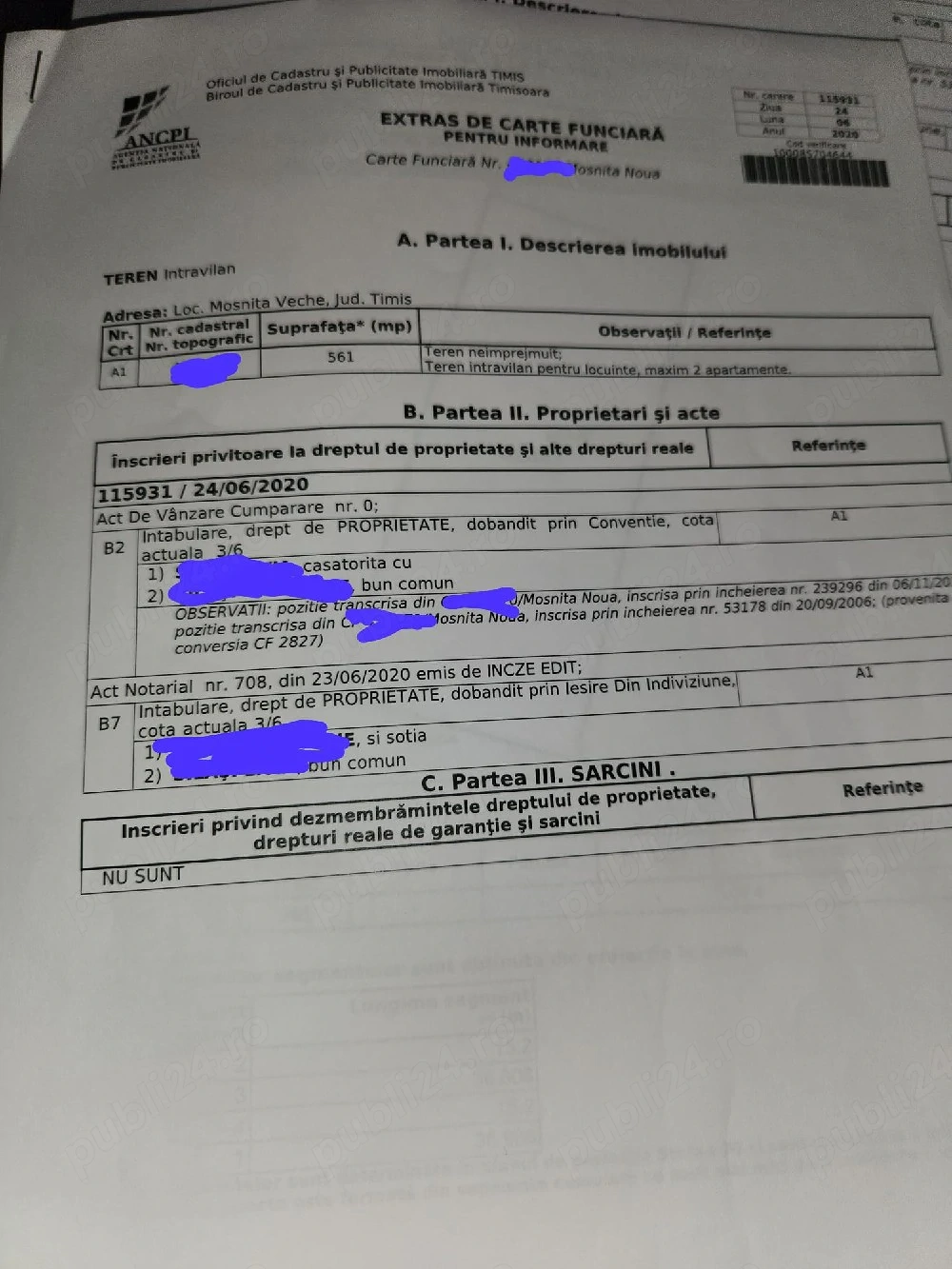 vand teren intravilan la 1 km de magazinul Lidl din Mosnita Veche 