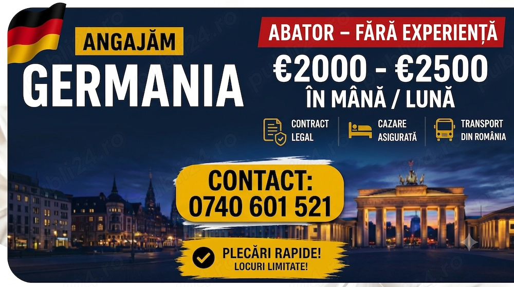  Angajăm Municitori NECALIFICAT - Abator Porc Germania