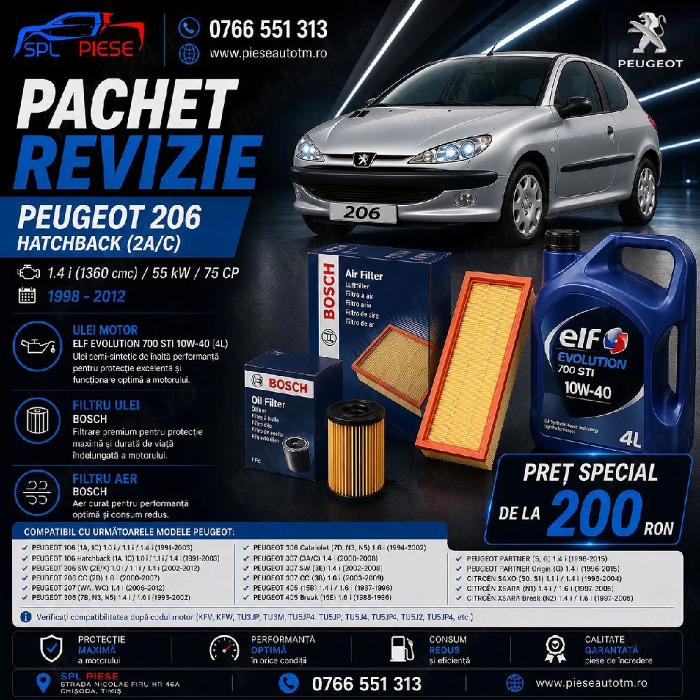 Pachet Revizie Peugeot 206 1.4i (75 CP)