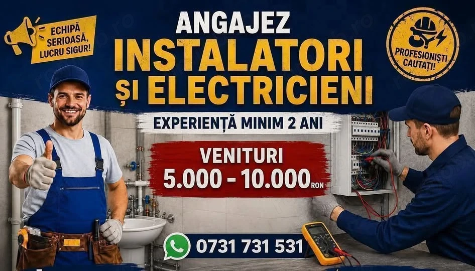 Angajăm instalatori și electricieni