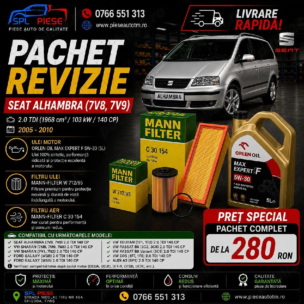 Pachet Revizie Seat Alhambra 2.0 TDI 140 CP (2005-2010)