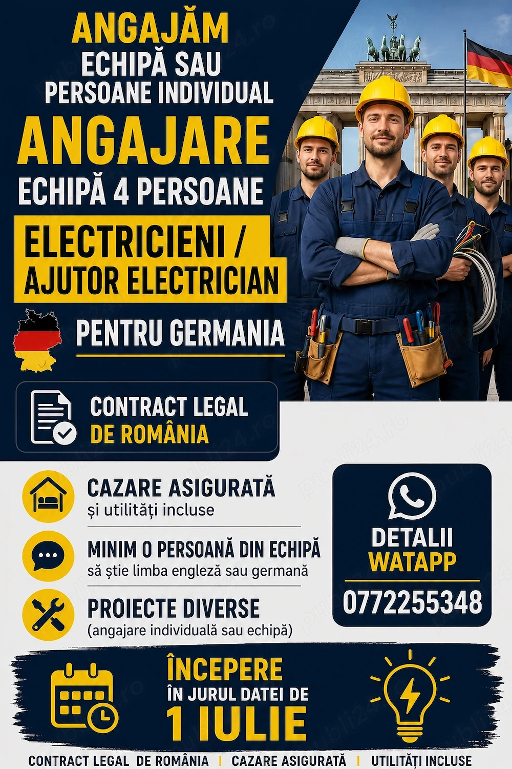 Angajare electricieni sau ajutor (sau echipa 4 persoane )pentru germania .