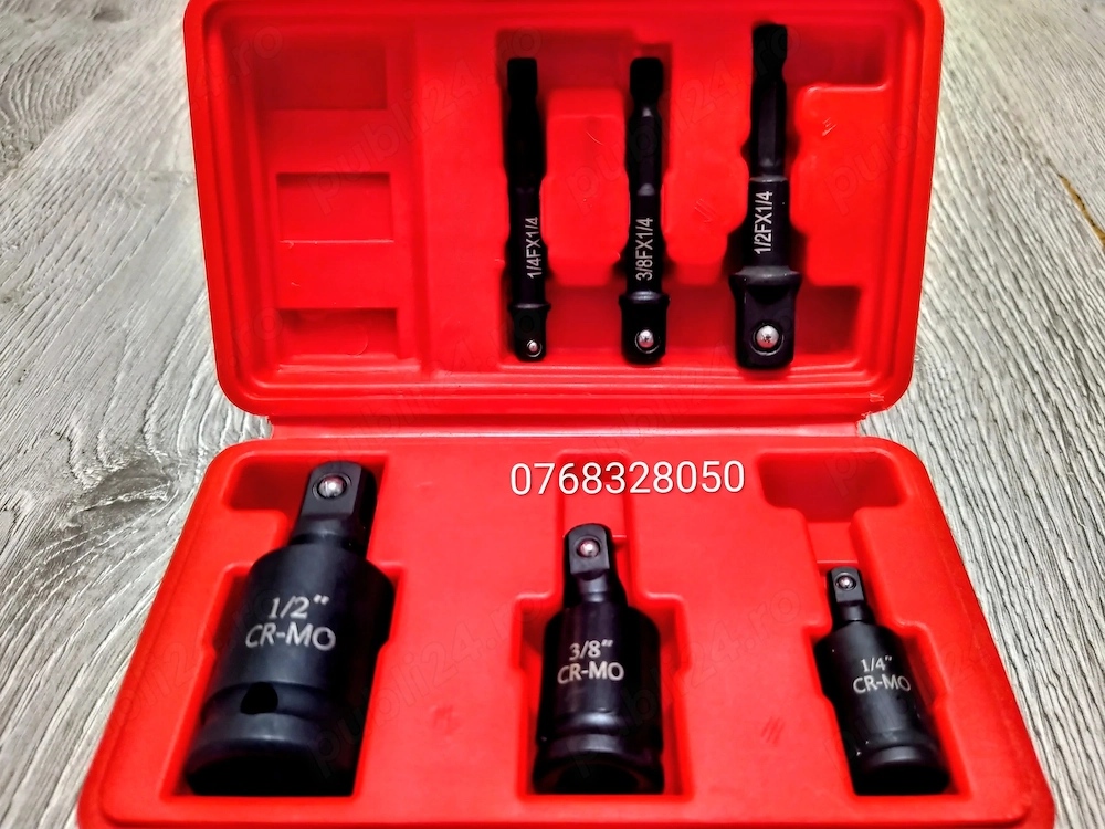 Set adaptoare impact 1/4", 3/8", 1/2" din oțel CR-MO – 6 piese