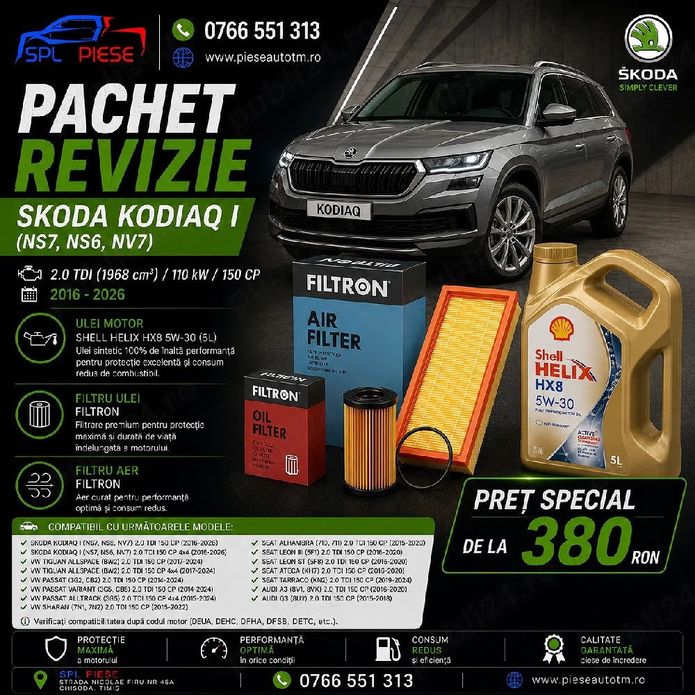 Pachet Revizie pentru Skoda Kodiaq I 2.0 TDI 150 CP (2016–2026)