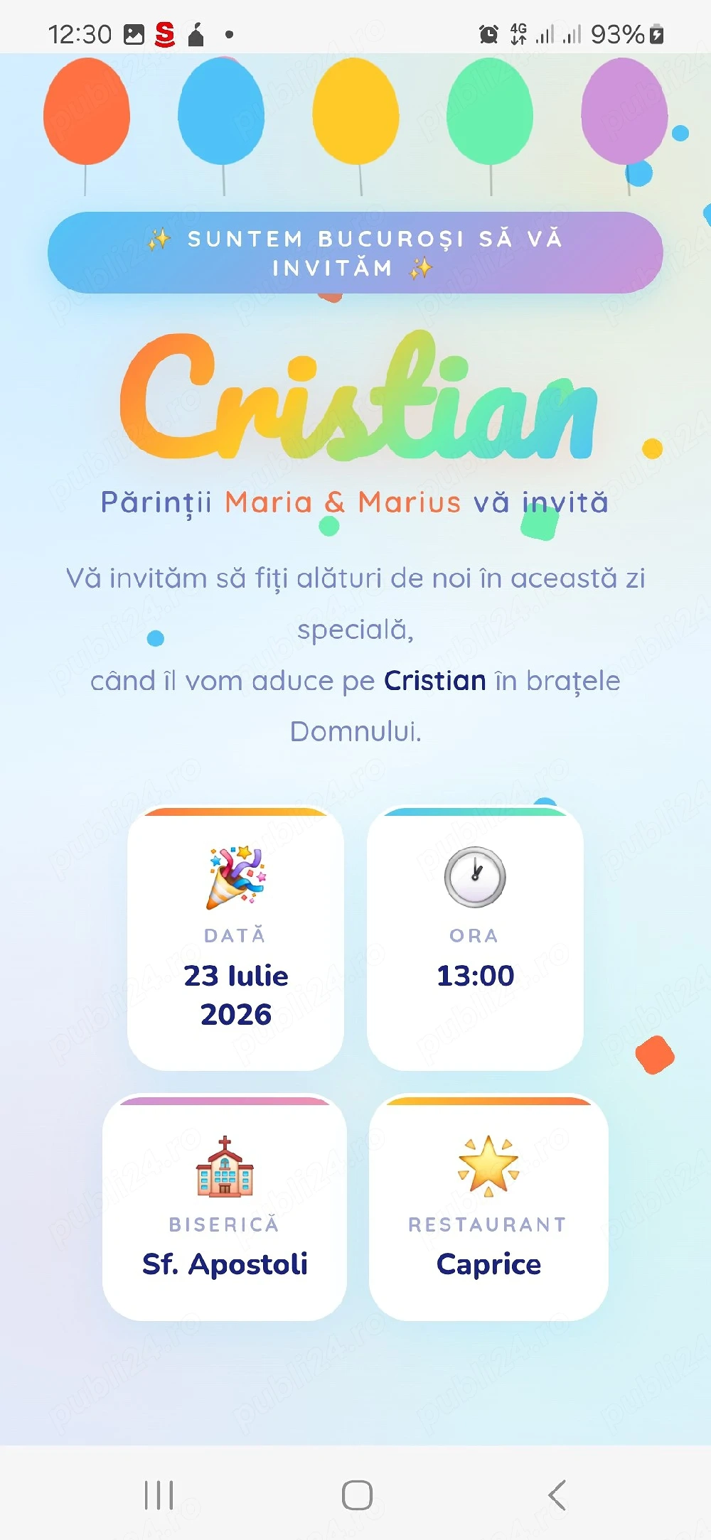 Invitatii online pe watsapp Botez Cununie Nunta cu confirmare prezenta