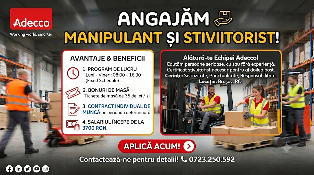 Angajam Stivuitorist - 1 Schimb - Brasov