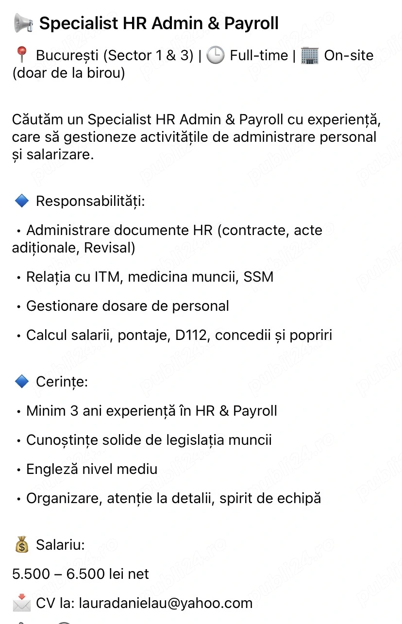 Job_Specialist HR Admin_Payroll_Bucuresti