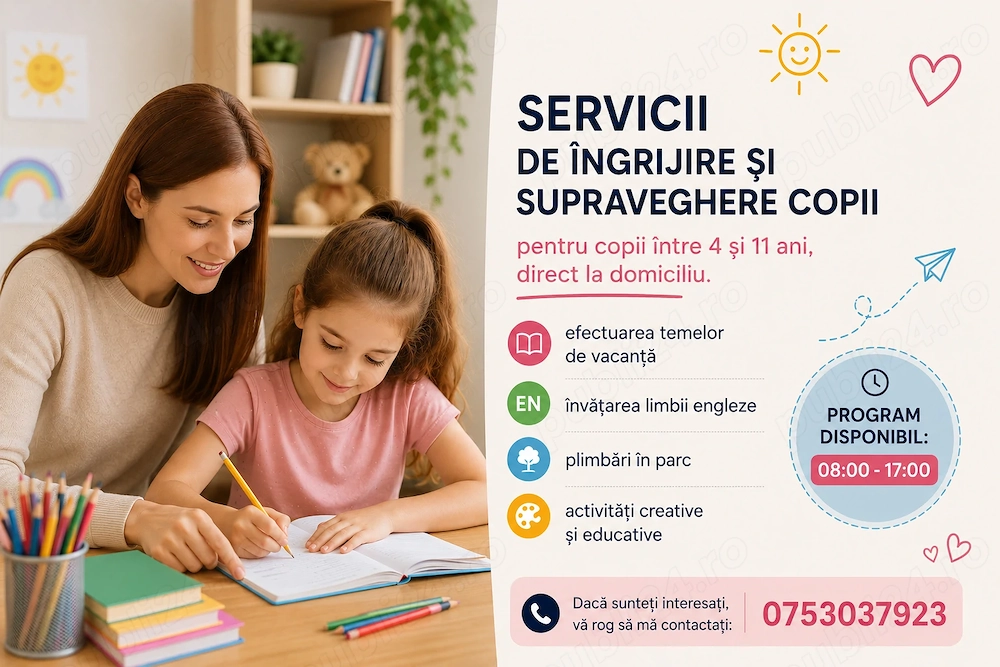 Servicii îngrijire copii pe perioada verii
