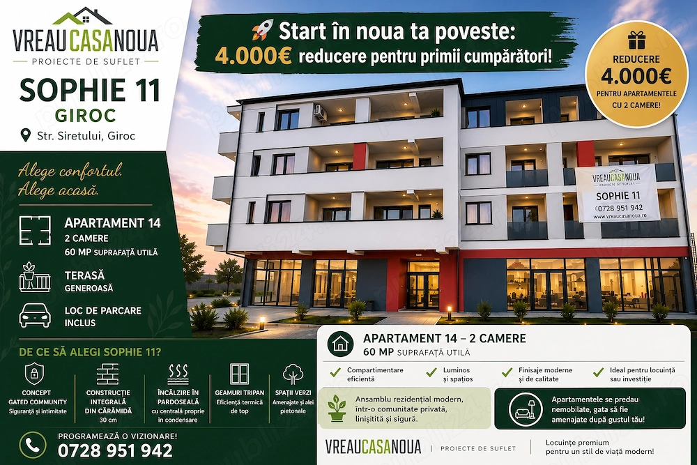 NOU în Giroc! Apartament cu 2 camere într-un complex exclusivist Sophie 11