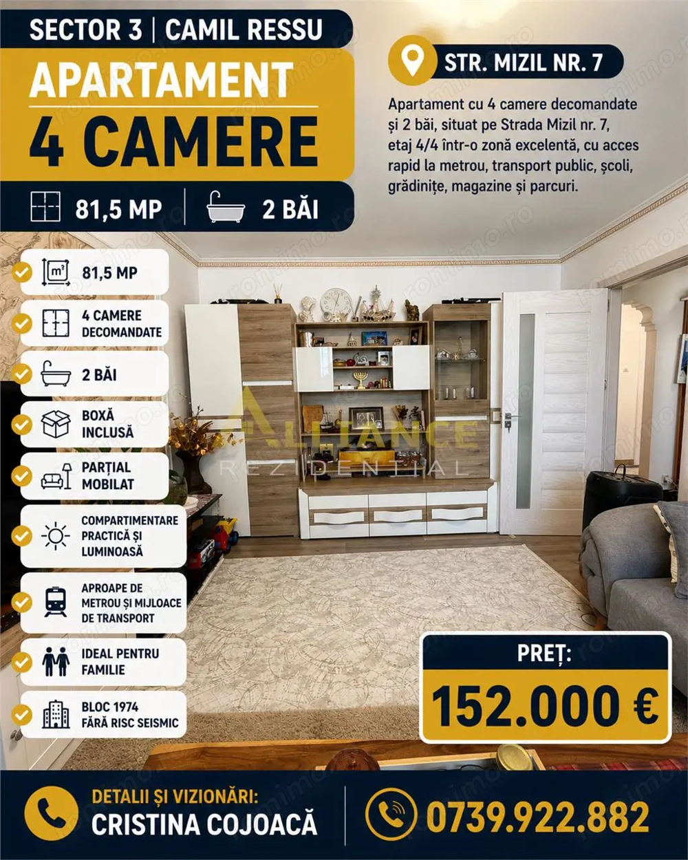 Sector 3 Apartament 4 camere 2 bai 81,5 mp