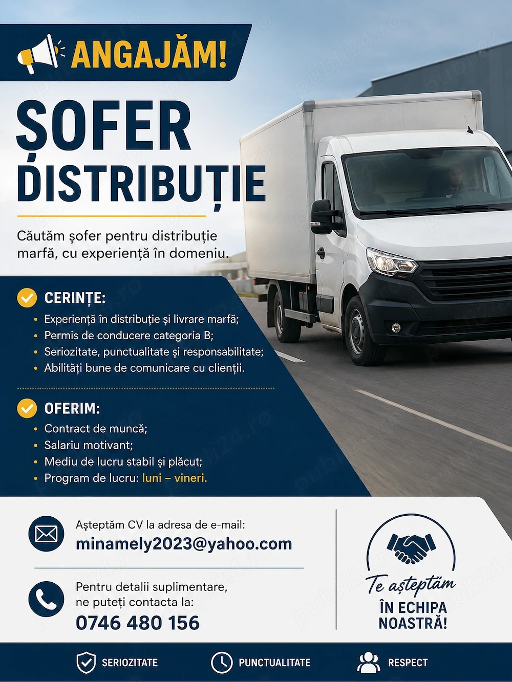 Angajăm șofer distribuție apă cat B
