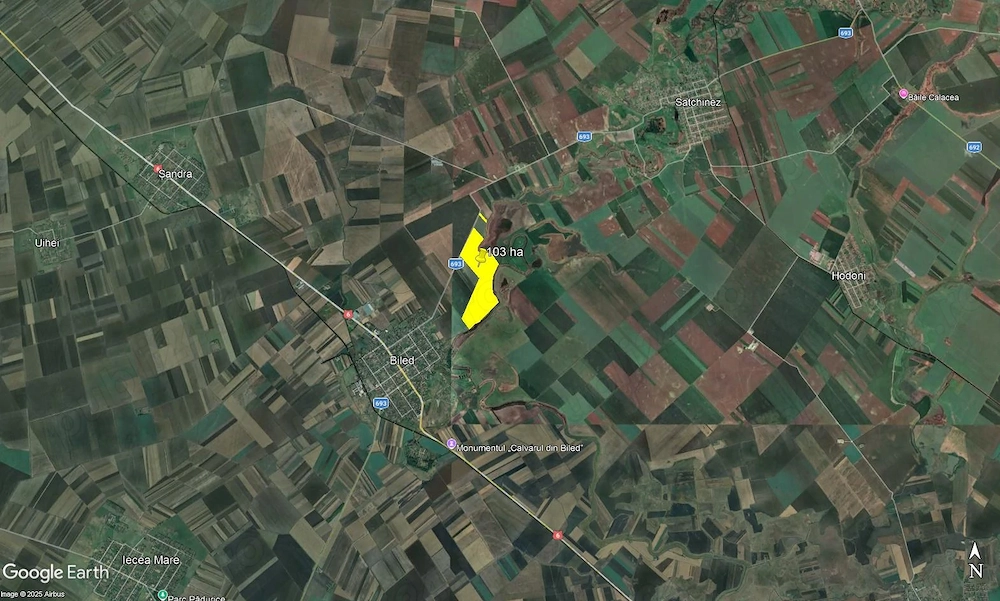103 ha teren arabil compact, loc. Biled, jud. Timis