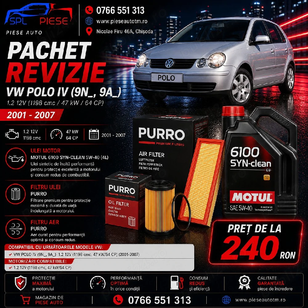 Pachet Revizie VW Polo IV (9N_, 9A_) 1.2 12V – 64 CP