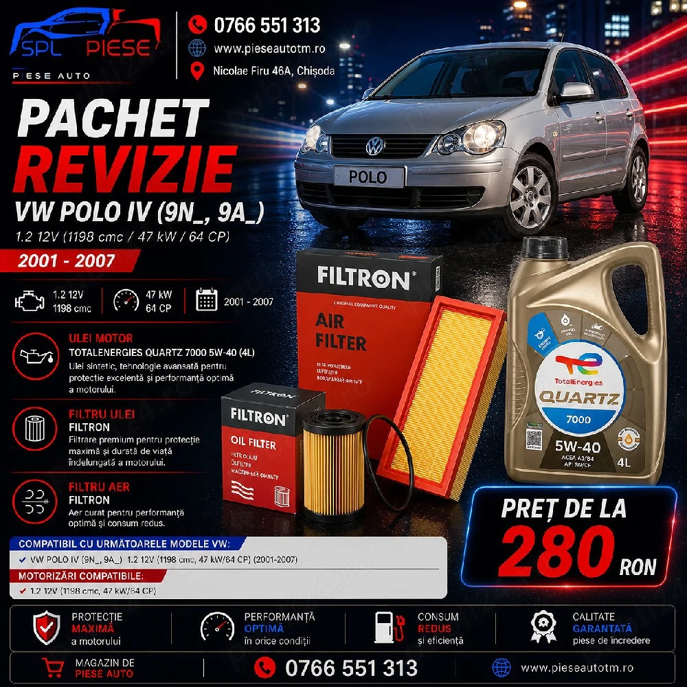 Pachet Revizie VW Polo IV (9N_, 9A_) 1.2 12V (64 CP) | 2001–2007