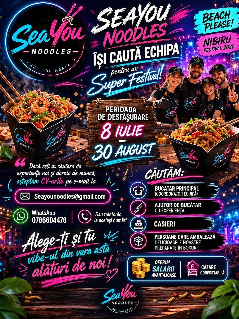SeaYou Noodles ,este în căutare de personal pentru beach please nibiru!
