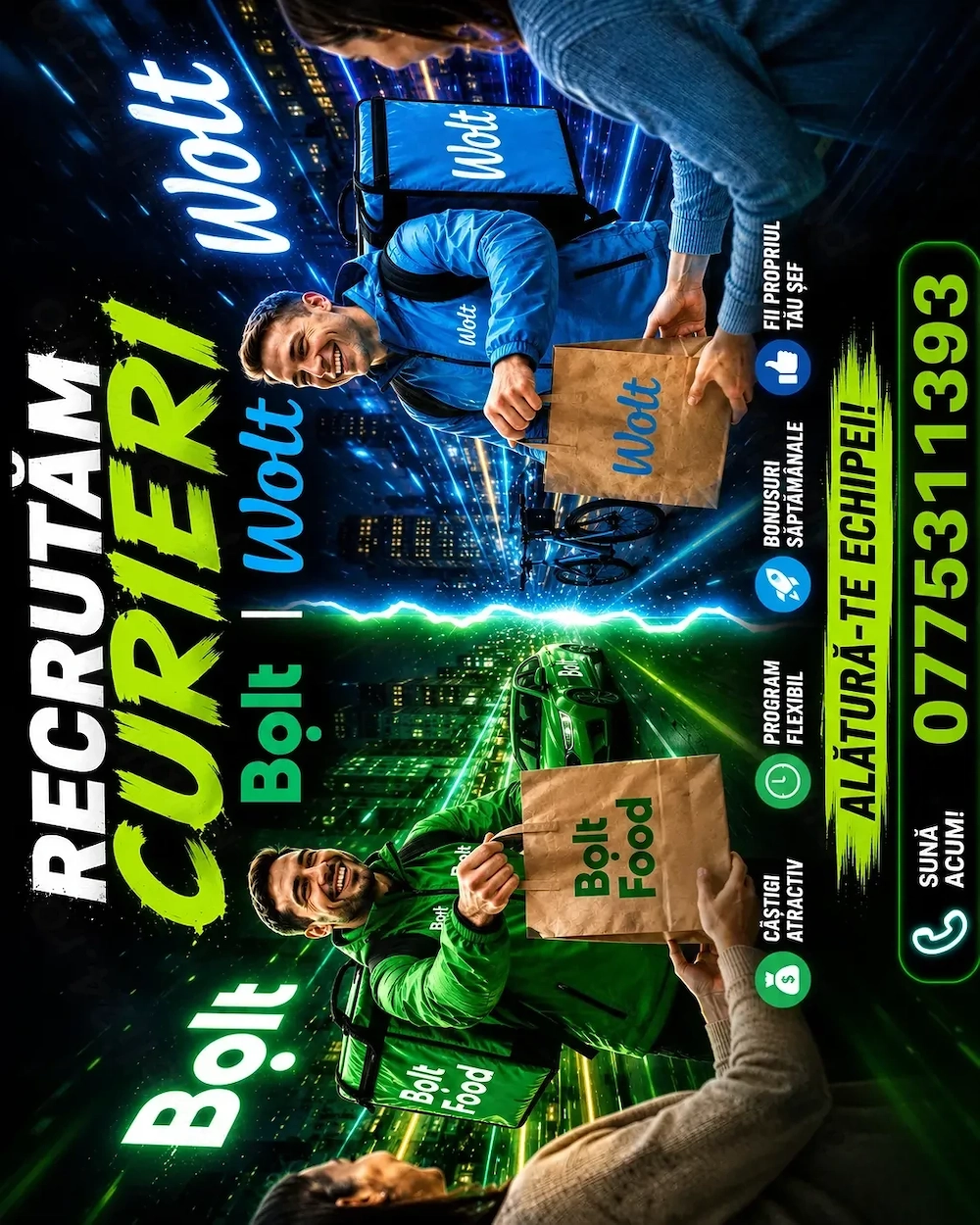 Recrutam curieri pentru bolt food   Wolt