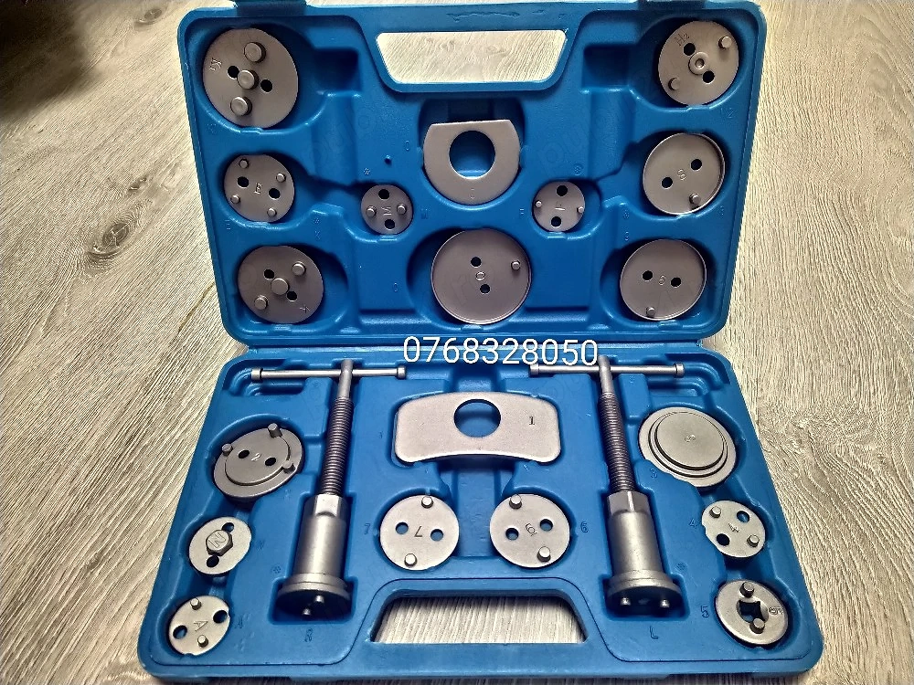 Trusa etriere pentru pistoane frana, presa, 21 piese + cutie depozitare albastra