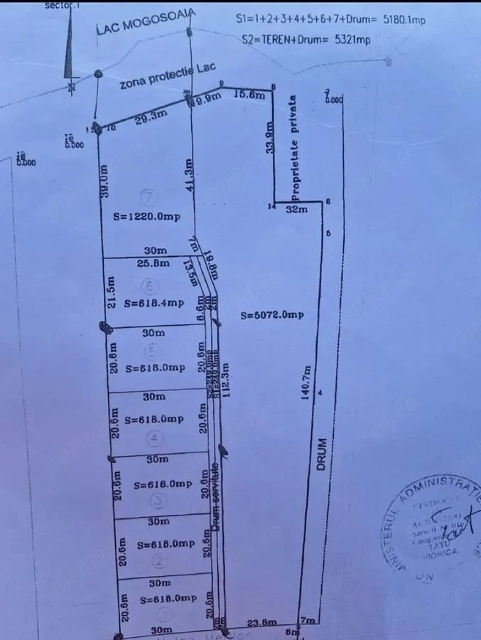 Vanzare 5 loturi de 618 mp, teren intavilan, langa lac. Mogosoaia