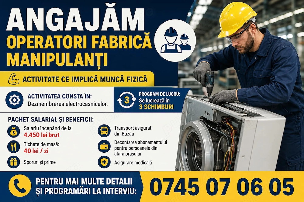 Angajăm operatori fabrică manipulanți