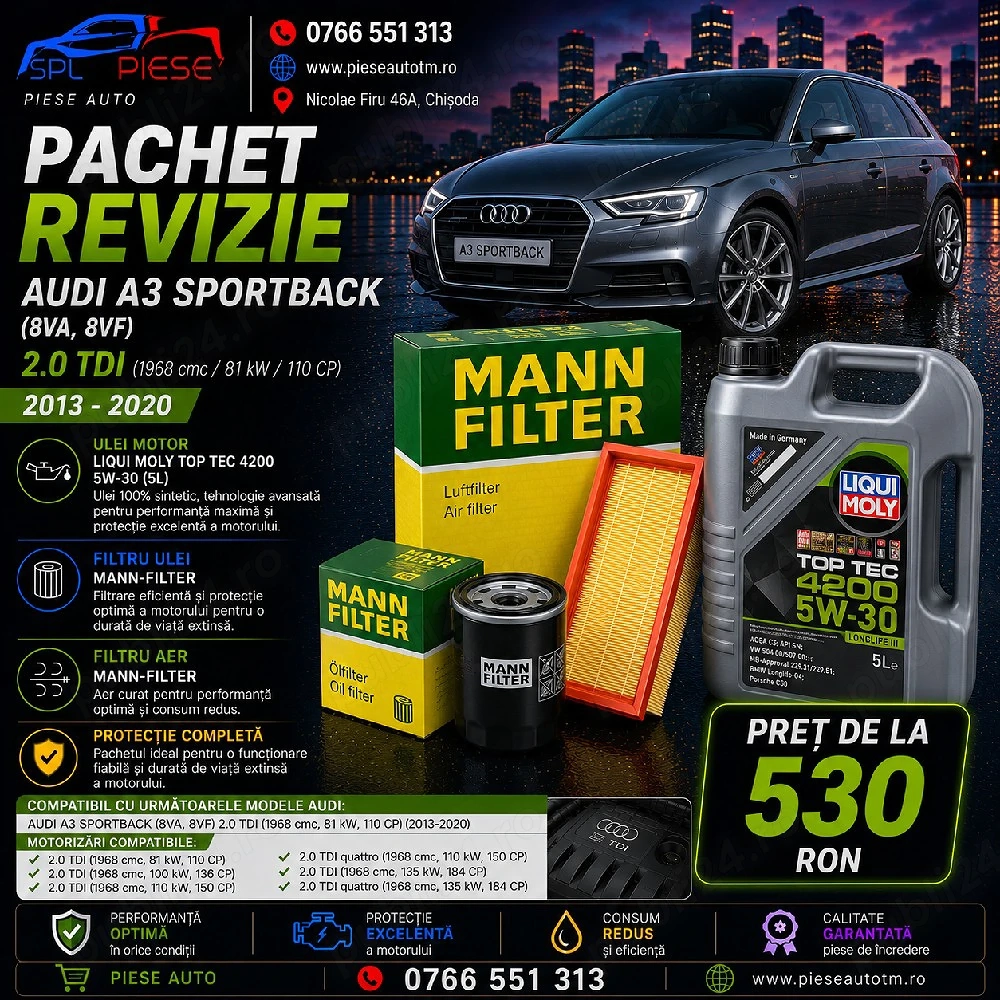 Pachet Revizie Audi A3 SportBack (8VA, 8VF) 2.0 TDI 