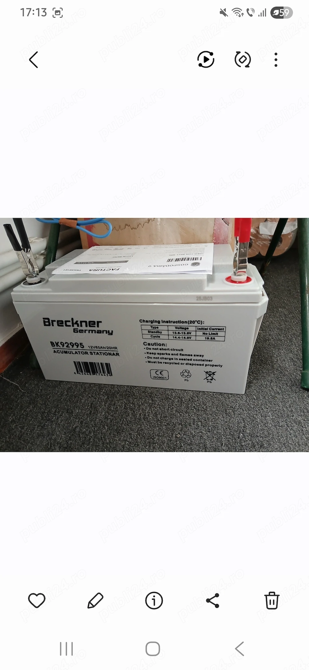 Acumulator pentru sistem solar 12v   65 A. ,AGM, 