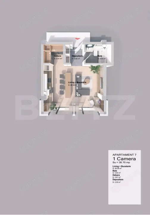 Apartament 1 camera, 38.70 mp, zona Pacurari - Rediu 