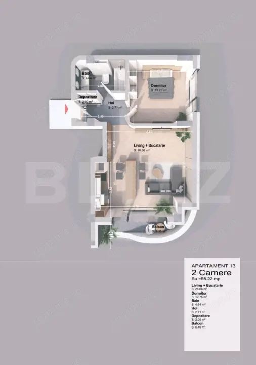 Apartament 2 camera, 52.22 mp, zona Pacurari