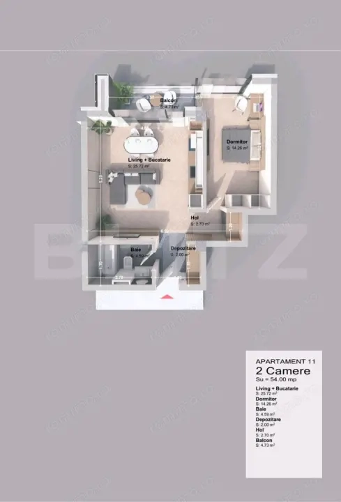 Apartament 2 camera, 54 mp, zona Pacurari 