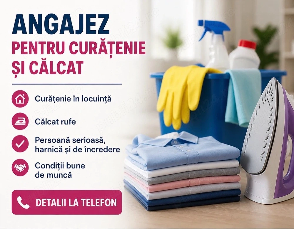 Caut  menajera pentru curățenie și călcat