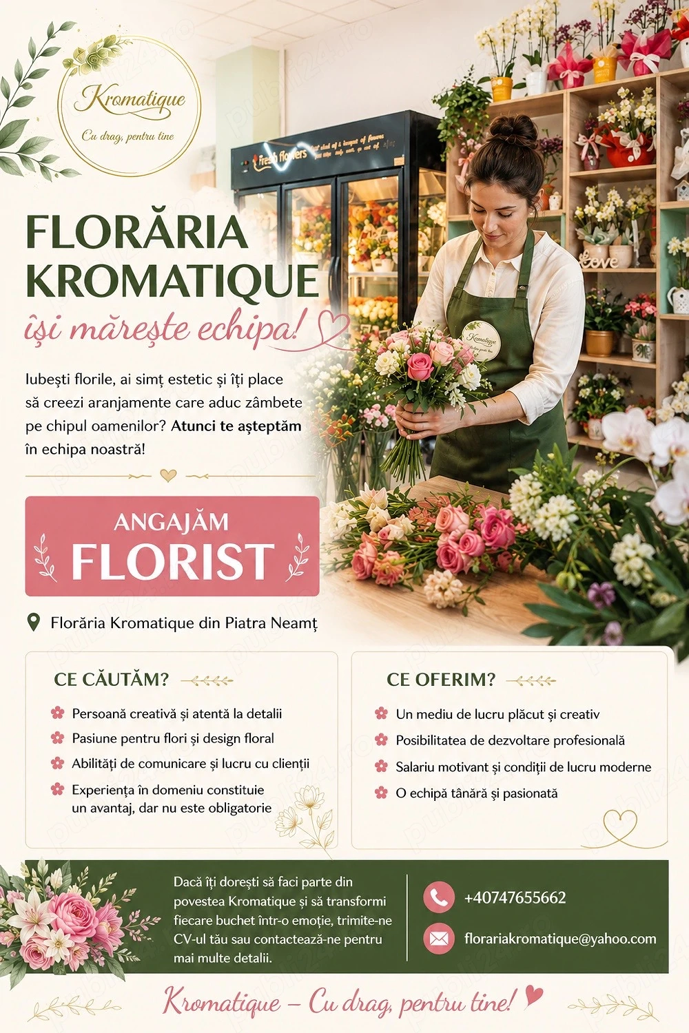 Floraria Kromatique angajeaza Florist 