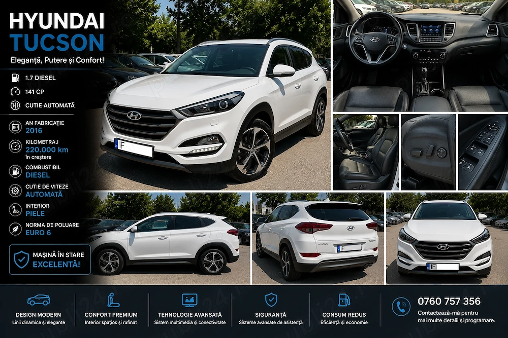Hyundai Tucson 1.7 Diesel | 141 CP | Automat | EURO 6 | 2016 - Plin Combustibil BONUS!