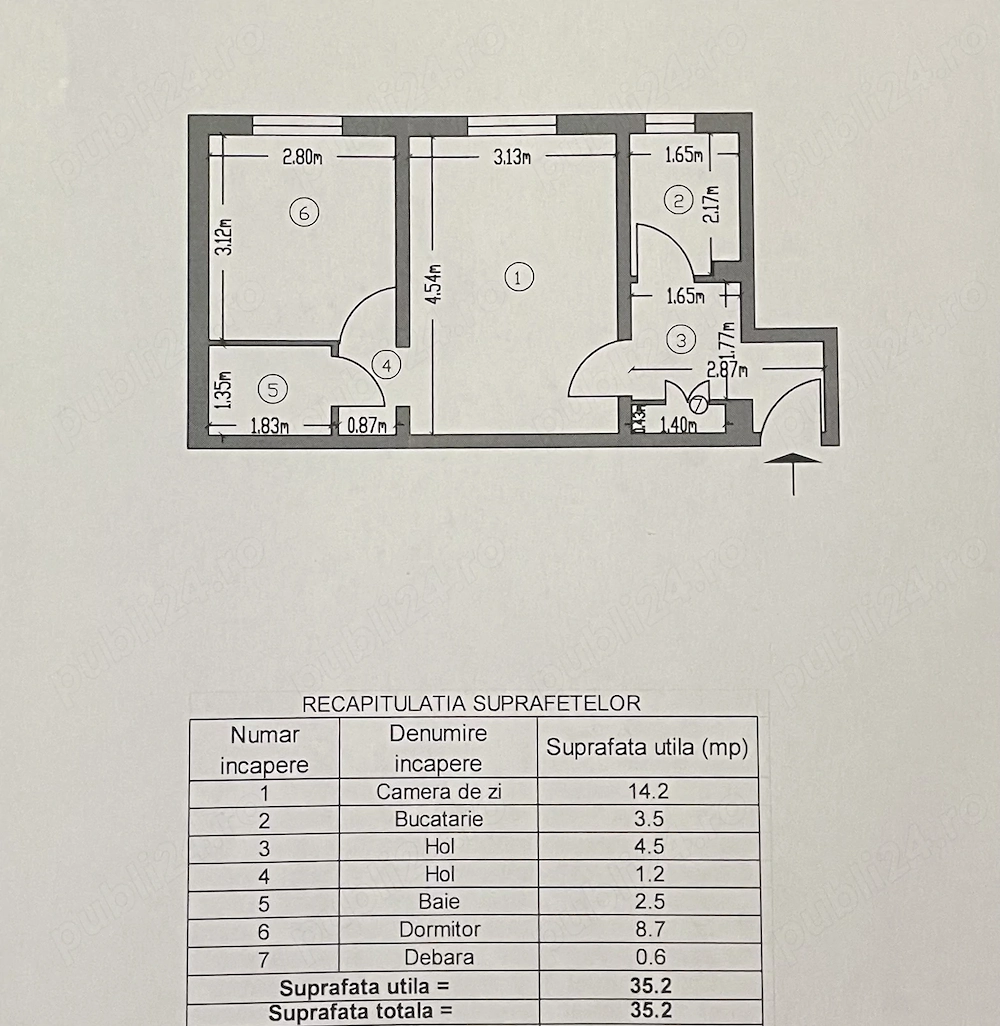 Apartament 2 camere semidecomandat