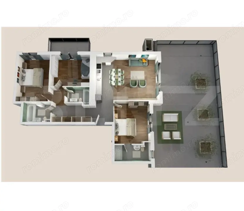Penthouse 4 camere, 102mp, 124mp terasa, zona Vivo