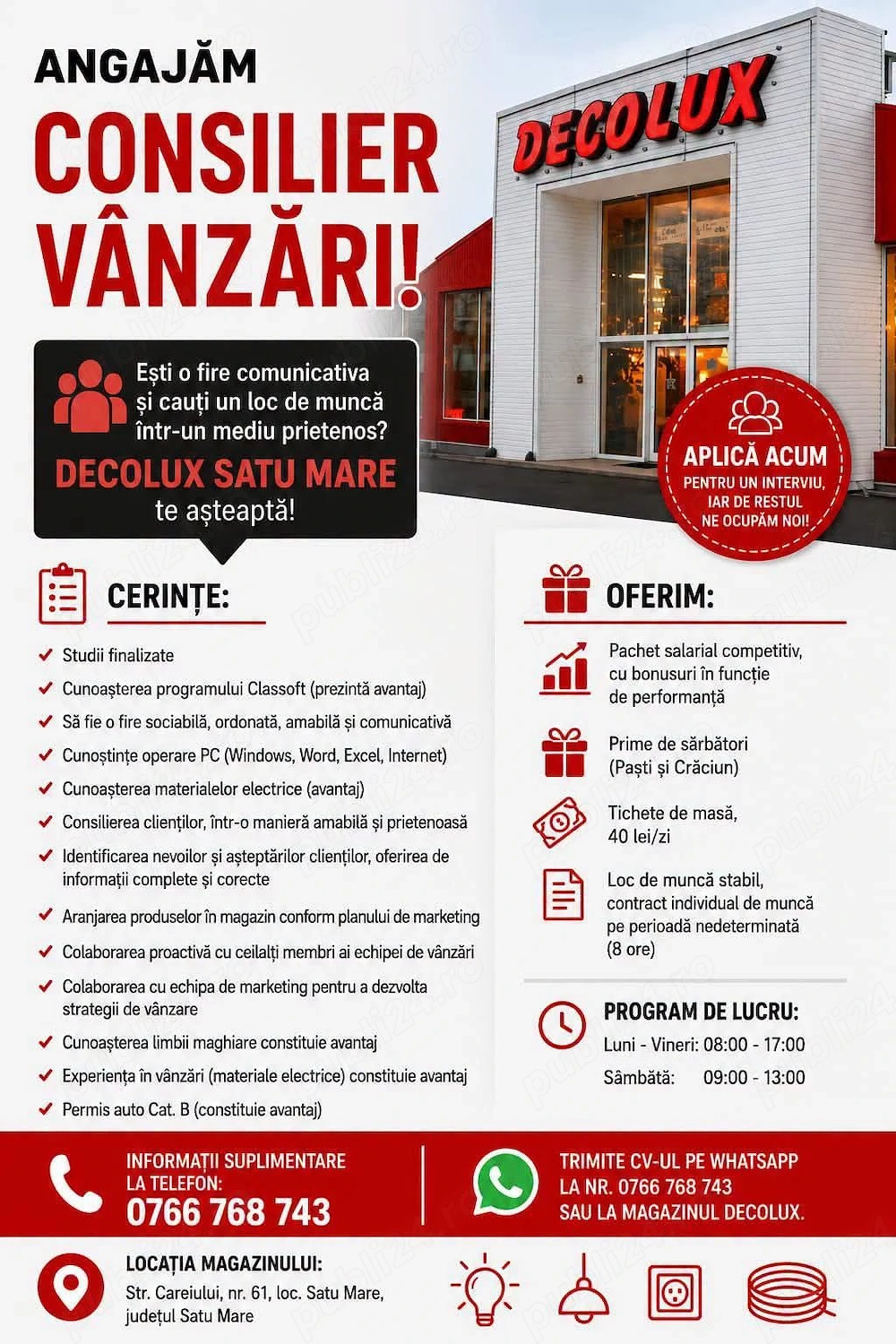 Decolux Satu Mare  Angajeaza Consilier Vânzări in magazin