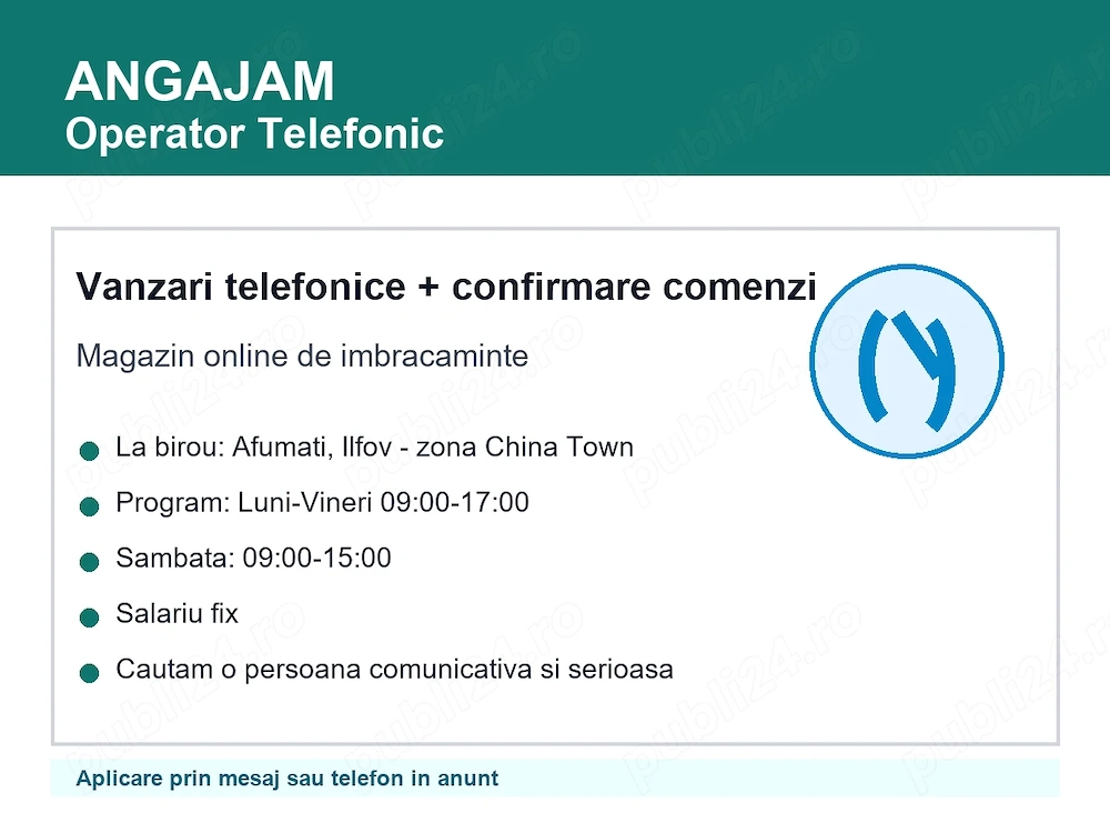 Operator Telefonic Vanzari si Confirmare Comenzi