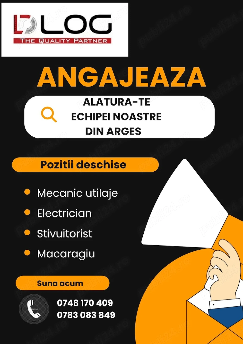 Pozitii deschise:Electrician Mecanic utilaje Macaragiu Stivuitorist