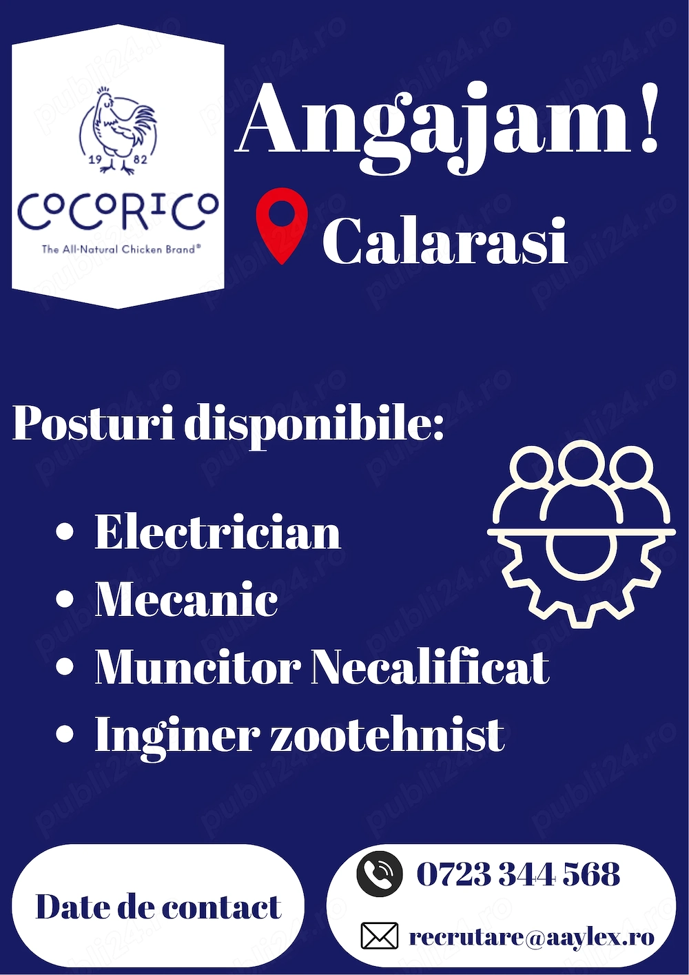 Angajam personal la punctul de lucru din Calarasi! 