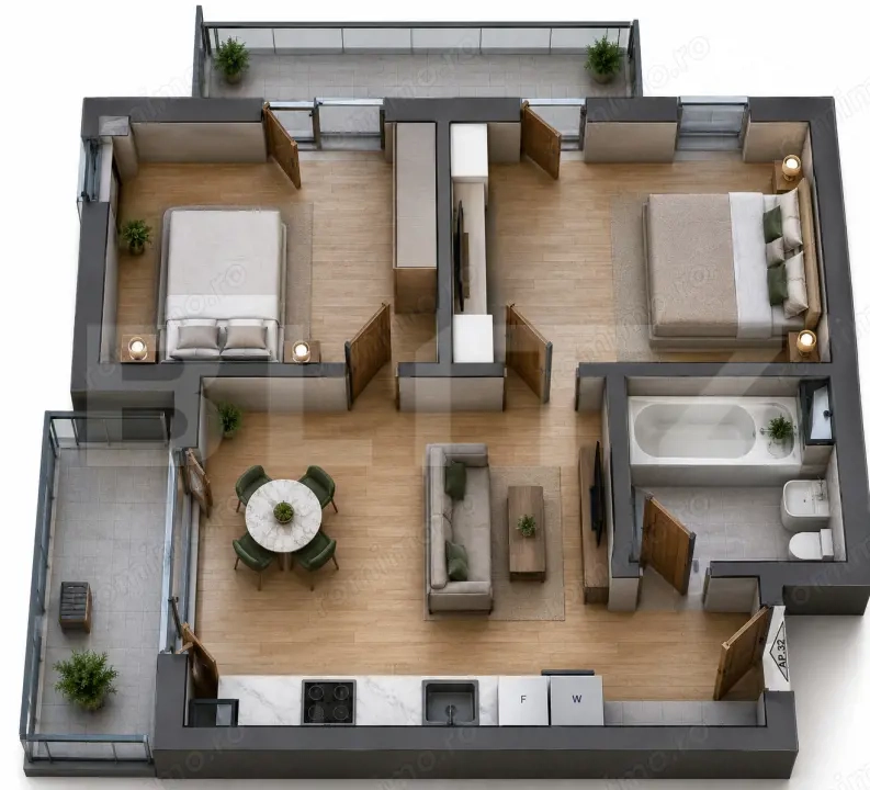 Apartament modern, semifinisat, cu 3 camere, in Apahida 