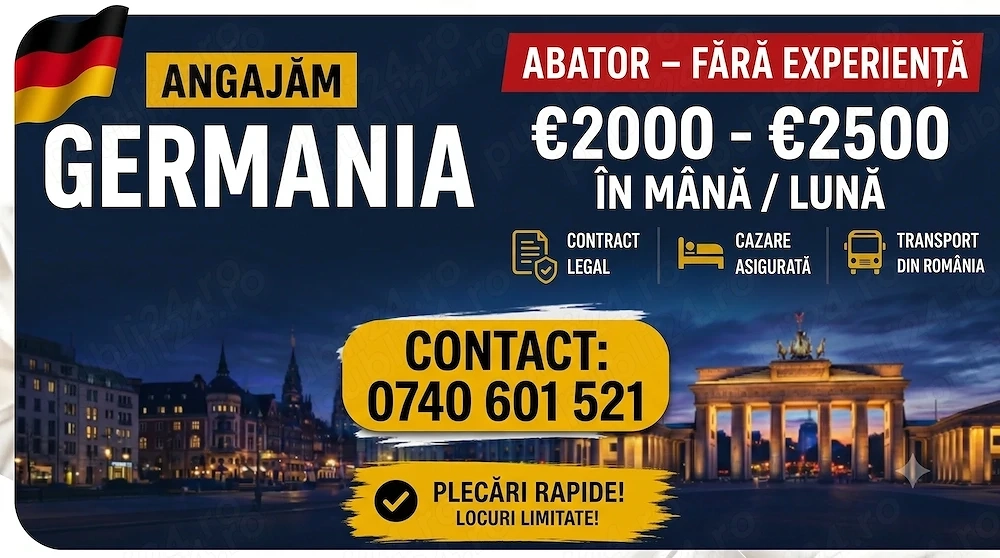 Locuri de Muncă Necalificați, fără experiență - Abator Germania - Muncă în Străinătate